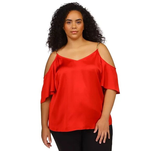 Michael Kors Women's Plus Size Cold-Shoulder Chain Strap Blouse Top Red 3X - Picture 1 of 5